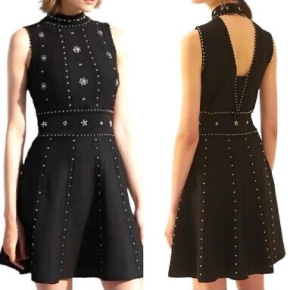 Sandro Black Beaded Open Back Dress Size 2 - Picture 2 of 13
